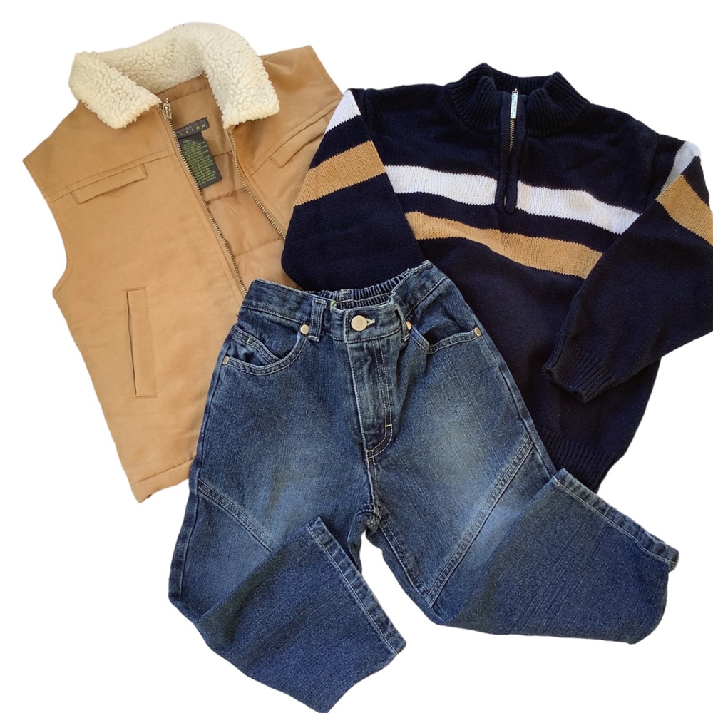 Kenneth Cole Reaction 3 piece sweater, jeans and vest set. Size 3T.